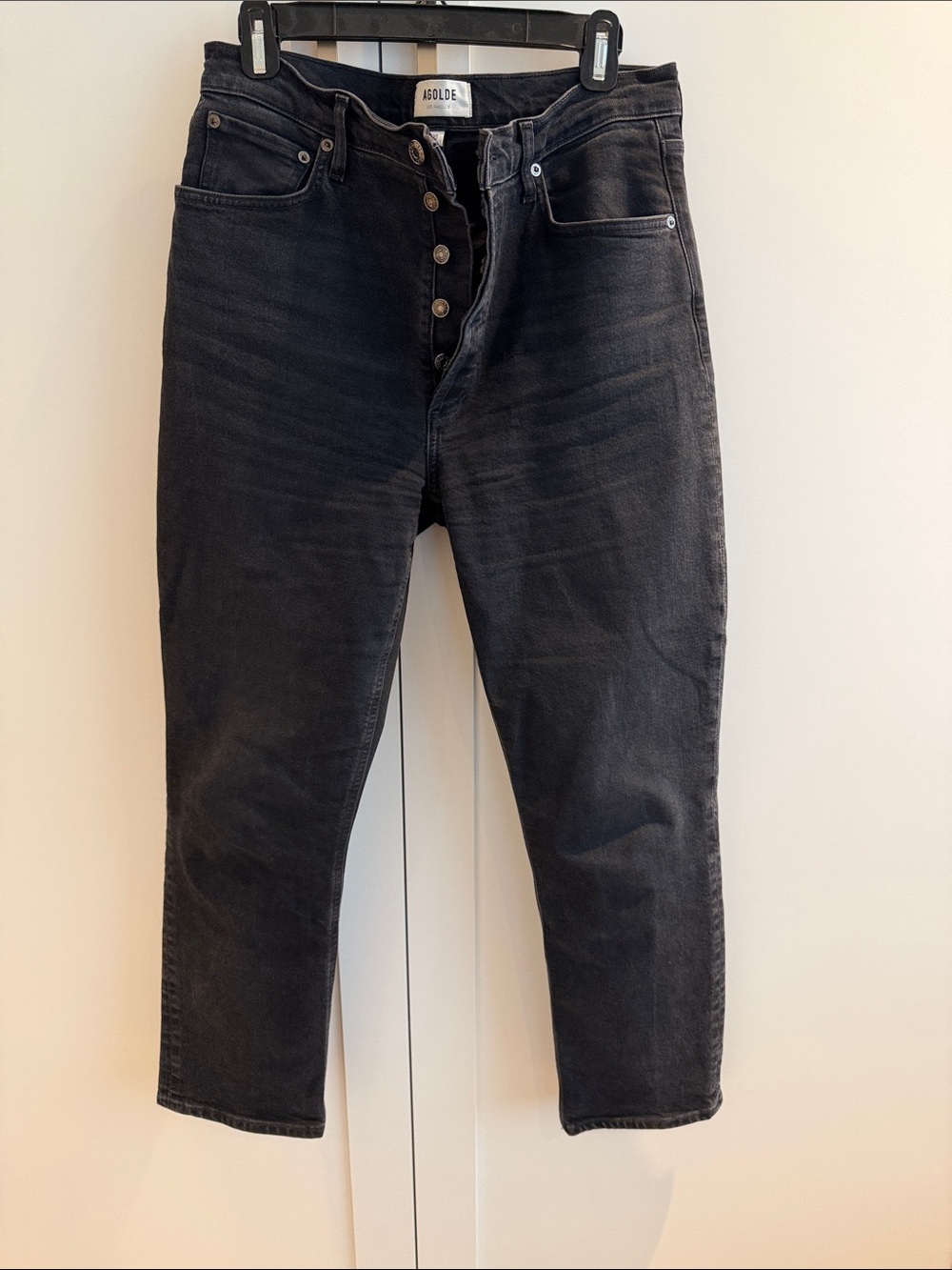 Agolde women’s  Black straight leg High-Rise Button-Fly Jeans
